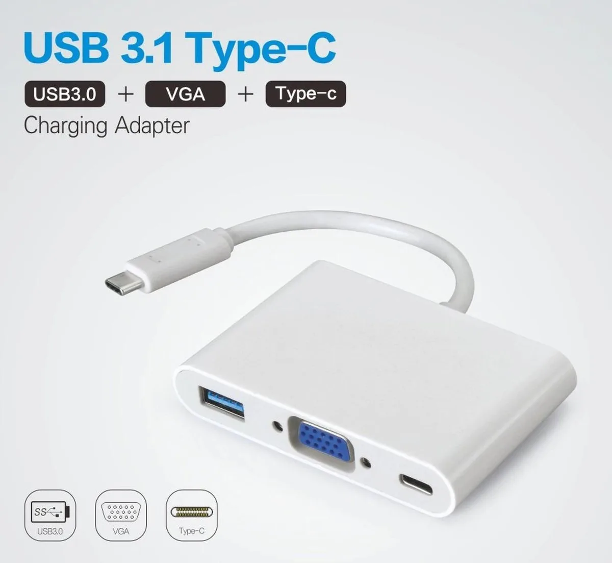 Micro Connectors Micro Connectors USB-C to VGA Multiport Adapter White — product photo