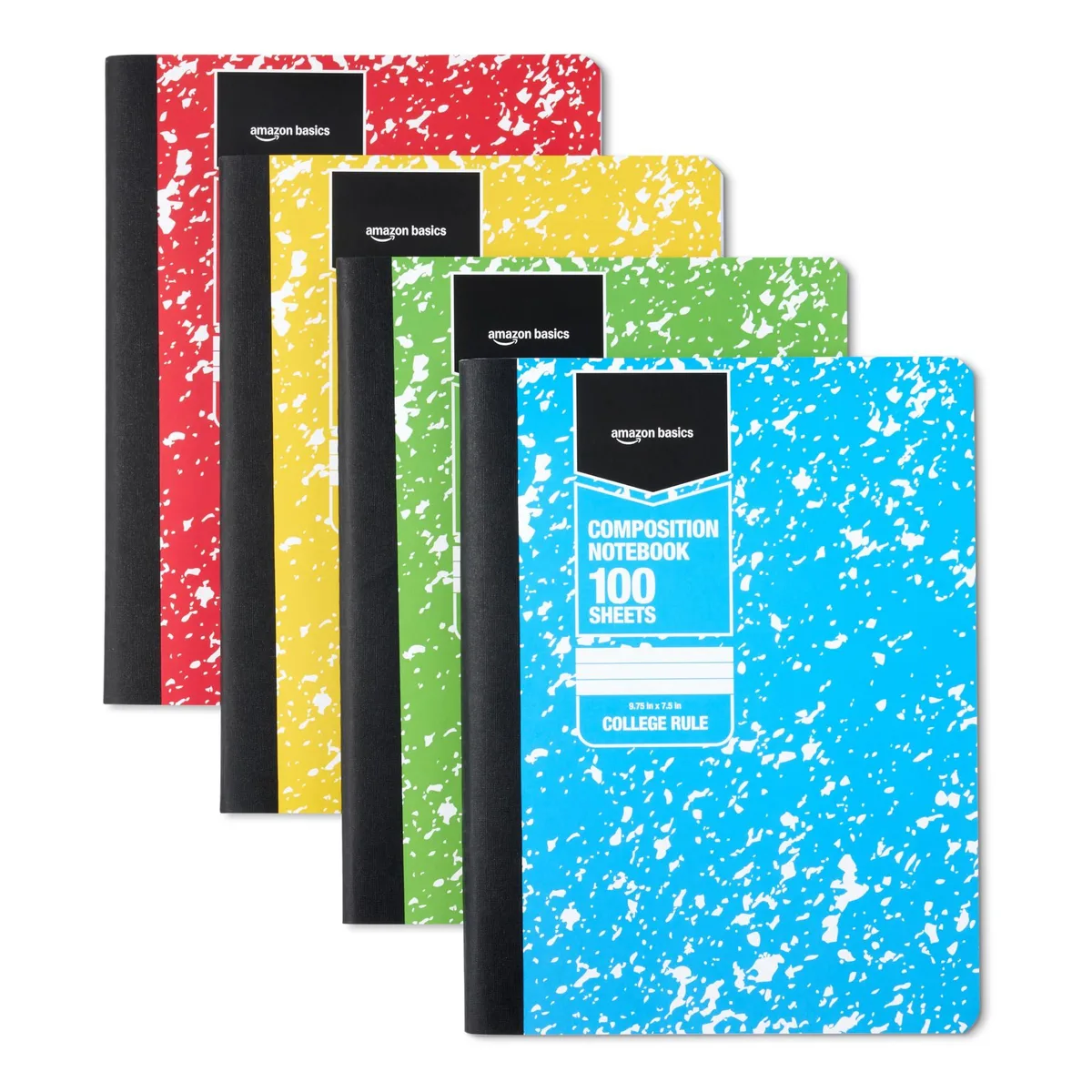 Four marble composition notebooks stacked, college ruled, 9.75 by 7.5 inches