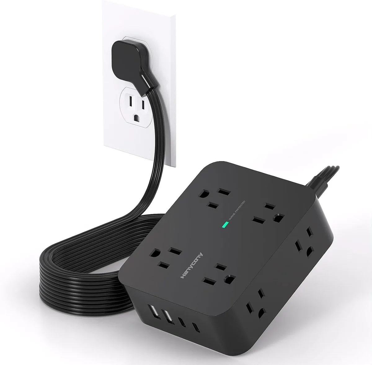 BFKK BFKK 10 Ft Power Strip 8 Outlets 4 USB 2 USB-C Surge Protector Flat Plug — product photo