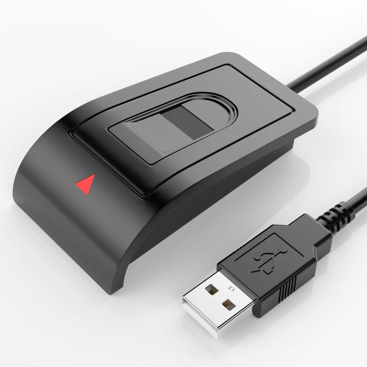 Small black rectangular USB fingerprint scanner with extension cable