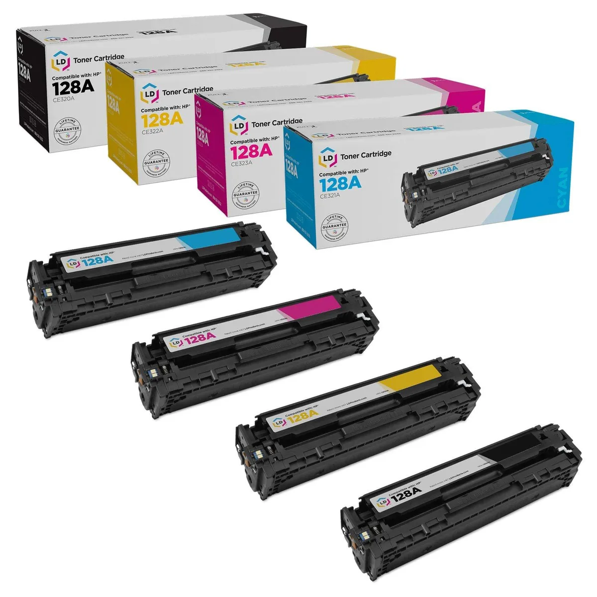 LD Products LD Products HP 128A Toner Cartridge 4-Pack Black Cyan Magenta Yellow — product photo