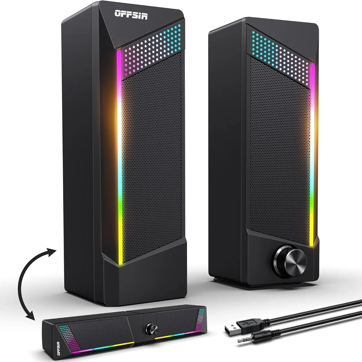  OFFSIR 2-in-1 PC Speaker 2.0 10 W USB 3.5 mm Black — product photo