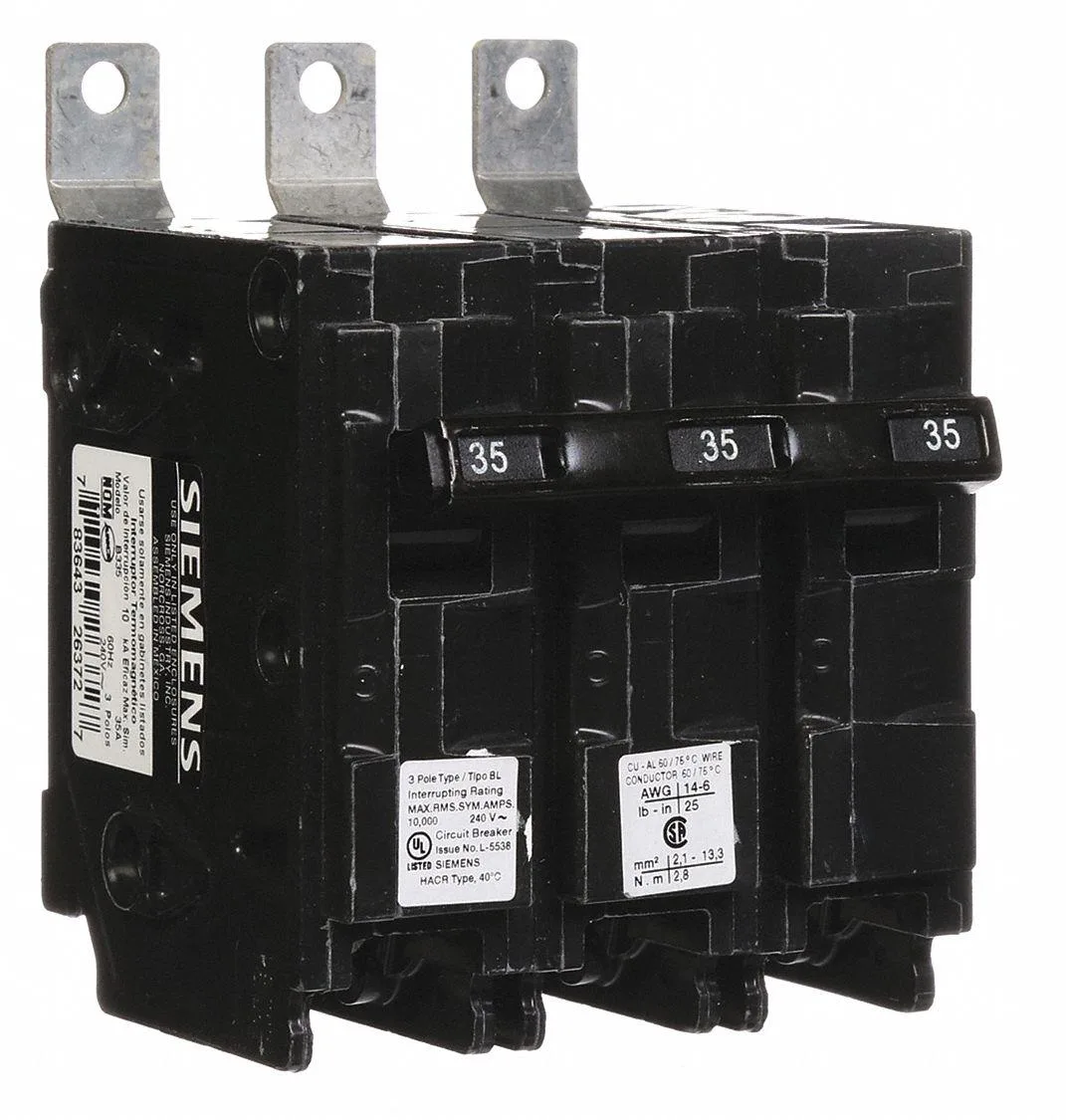 SIEMENS SIEMENS B335 Circuit Breaker 35A 3 Pole 240V AC 10kA — product photo