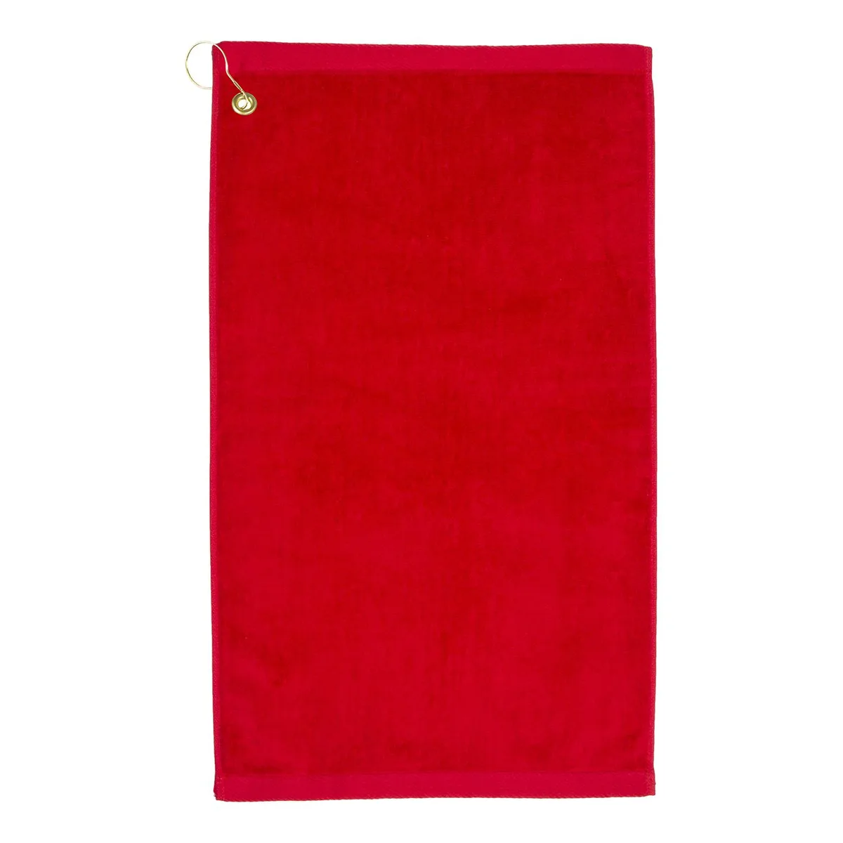 Red velour golf towel 16 x 26 inches with corner hook and grommet
