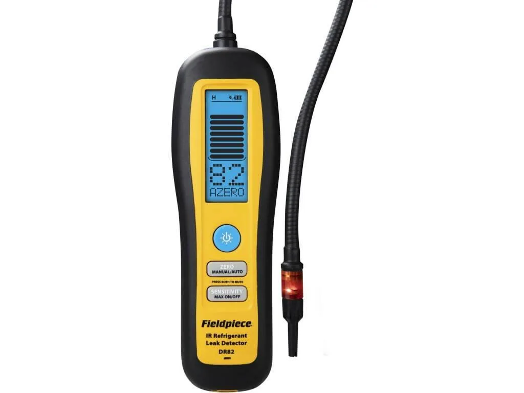 Handheld infrared refrigerant leak detector with large backlit LCD screen and lighted tip
