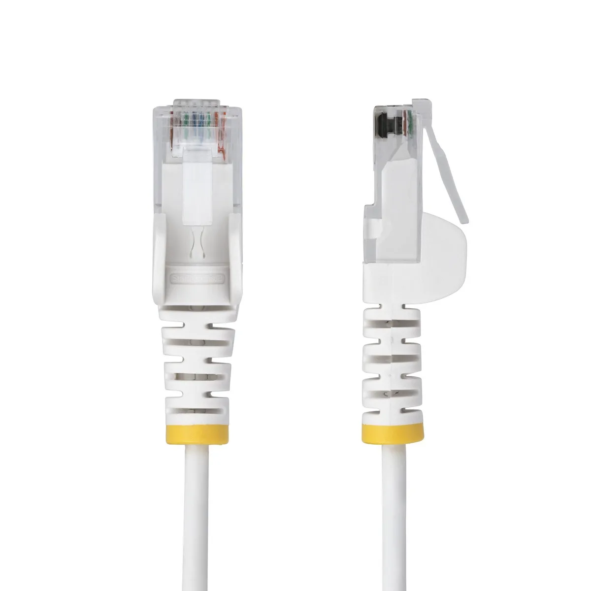 White slim Cat6 Ethernet cable, 25 ft length, snagless connectors, LSZH jacket