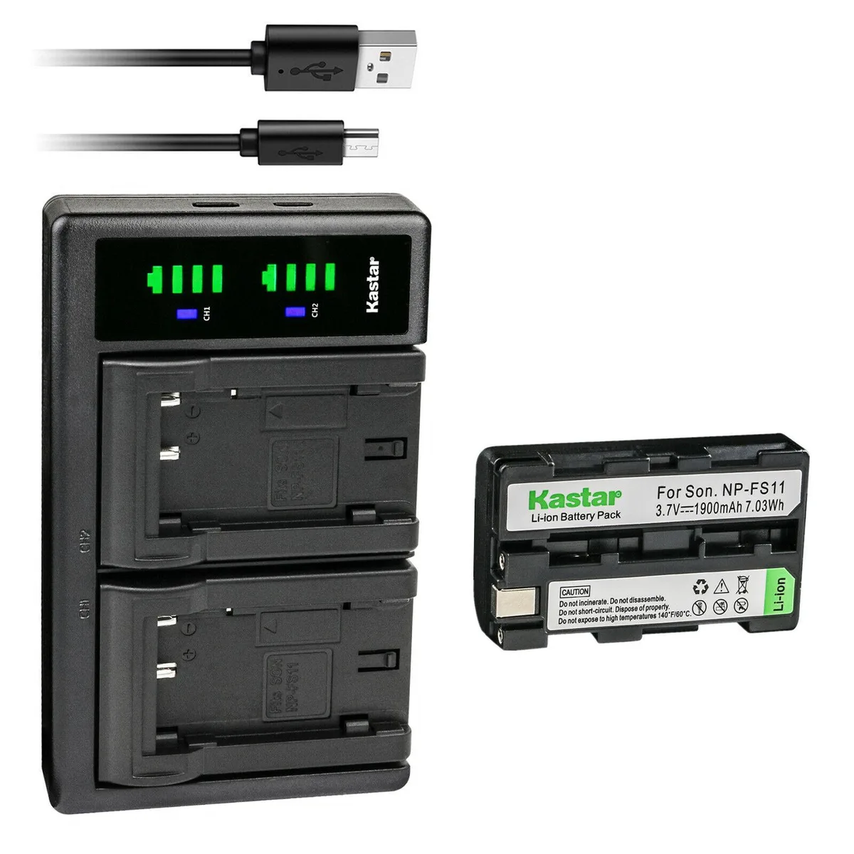 Kastar Kastar NP-FS11 1900mAh battery and LTD2 dual USB charger — product photo