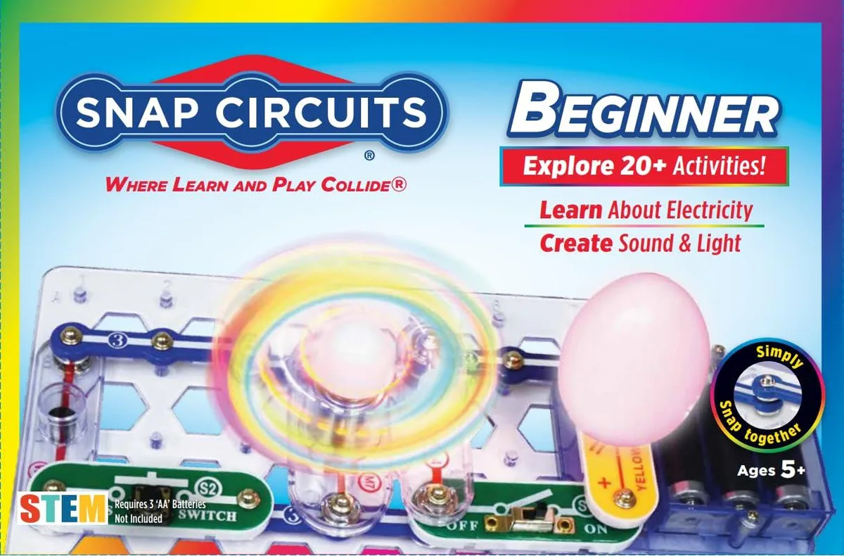 Rectangular black plastic box with snap-together circuit components inside