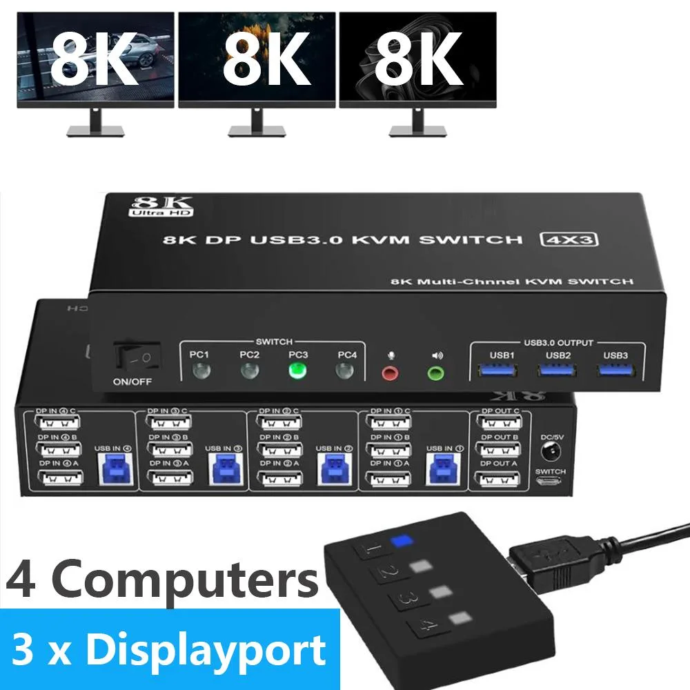 Hitoor Hitoor DisplayPort KVM Switch 4×3 USB 3.0 8K 60Hz 4K 144Hz — product photo