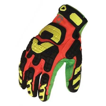 XL hi-vis orange and green impact gloves with TPR knuckle protection and hook-and-loop cuffs