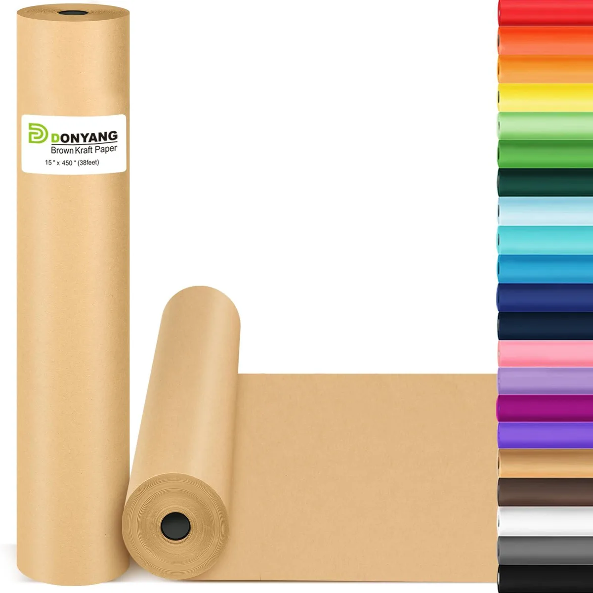 Brown kraft paper roll on cardboard core, 15 inches wide, 450 inches long