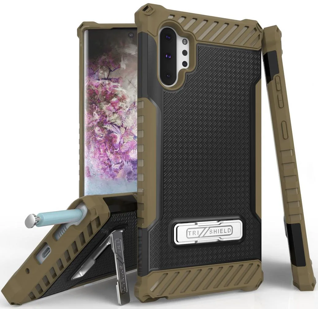 Nakedcellphone Nakedcellphone Tri-Shield Kickstand Case + Lanyard Strap Brown for Samsung Galaxy Note 10 Plus — product photo