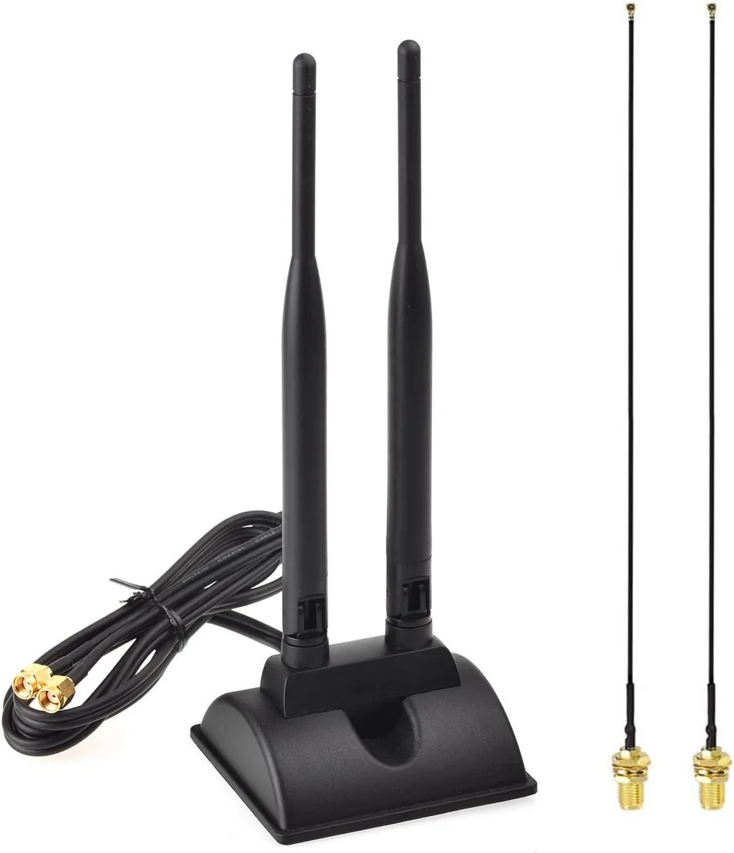 KEHIPI KEHIPI 2.4/5.8 GHz dual-band RP-SMA WiFi antenna 2-pack with IPEX MHF4 cable 9.8 in — product photo