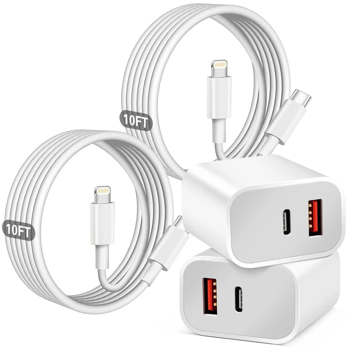 ONITOON ONITOON 20W Dual USB-C/A Wall Charger 2-Pack with 10ft Cable — product photo