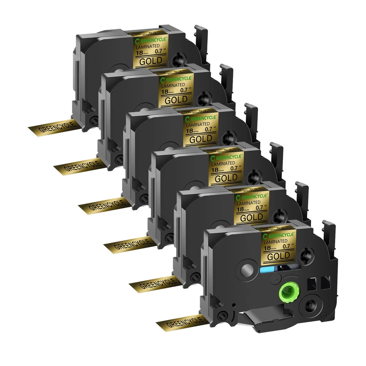 GREENCYCLE GREENCYCLE TZe-841 18mm Black on Gold Laminated Label Tape 6 Pack — product photo
