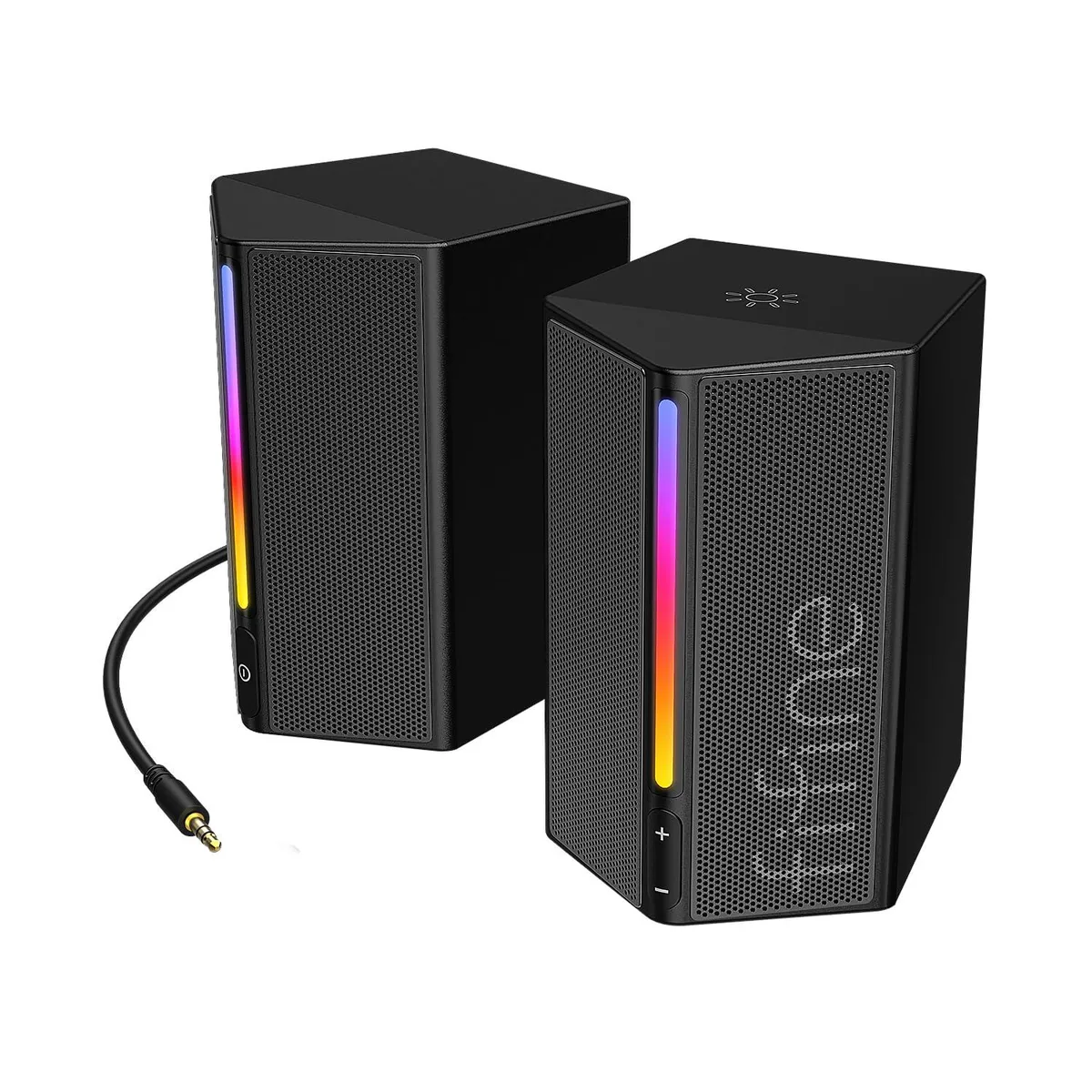 Pair of compact desktop speakers with RGB lighting, 2.0 stereo layout