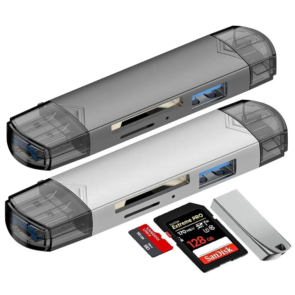 HANNORD HANNORD 6 in 1 USB-C USB 3.0 Dual Slot OTG Memory Card Adapter Gray — product photo