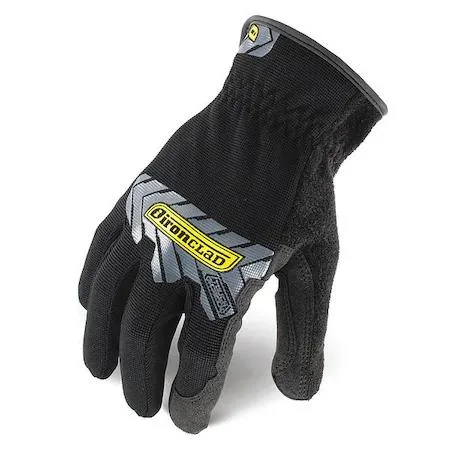 Black synthetic leather palm mechanics gloves with polyester back and touchscreen fingertips