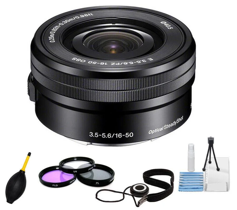 Sony Sony E PZ 16-50mm f/3.5-5.6 OSS lens SELP1650 with filter kit and cap keeper — product photo