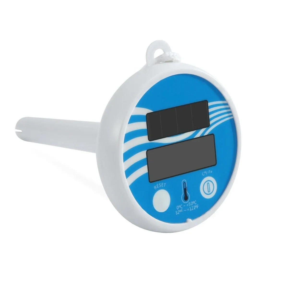 White floating digital solar pool thermometer