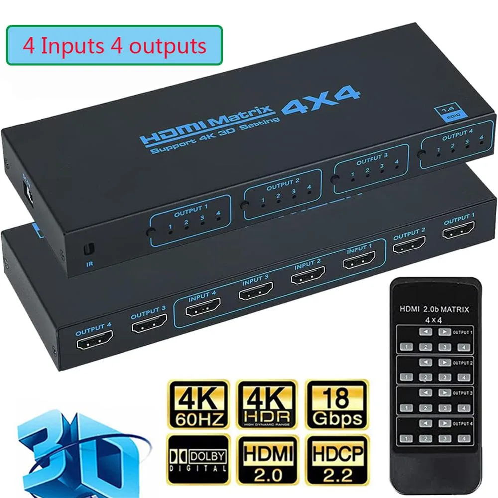 ESTONE ESTONE 4x4 HDMI Matrix Switch 4K@30Hz 10.2Gbps IR Remote — product photo