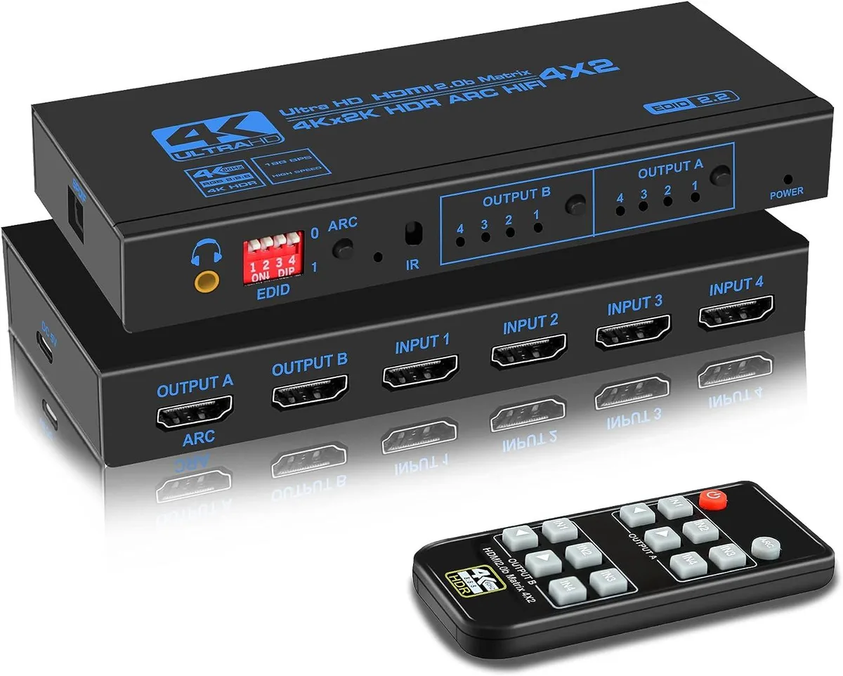 LUOM LUOM 4x2 HDMI 2.0 Matrix Switch Splitter 4K60Hz ARC Audio — product photo