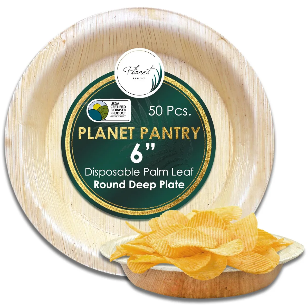 Planet Pantry Planet Pantry Disposable Palm Leaf 6" Round Deep Plate 50 pcs — product photo