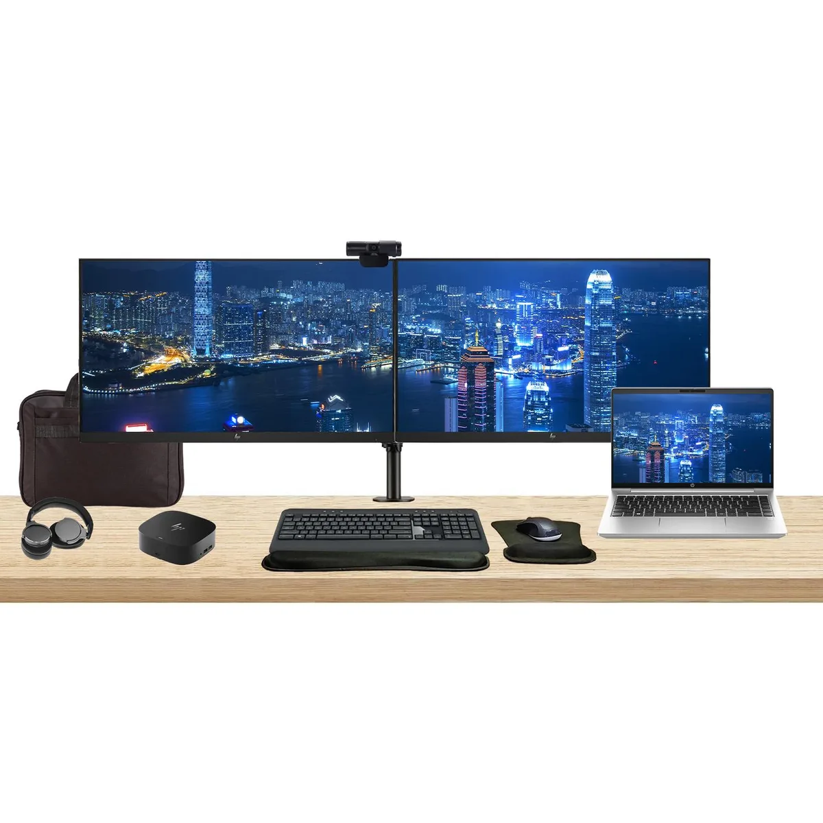 HP HP ProBook 445 G10 14" Ryzen 7 16GB 512GB Bundle Dual 27" Monitors Dock MK540 Webcam Headphones Bag — product photo