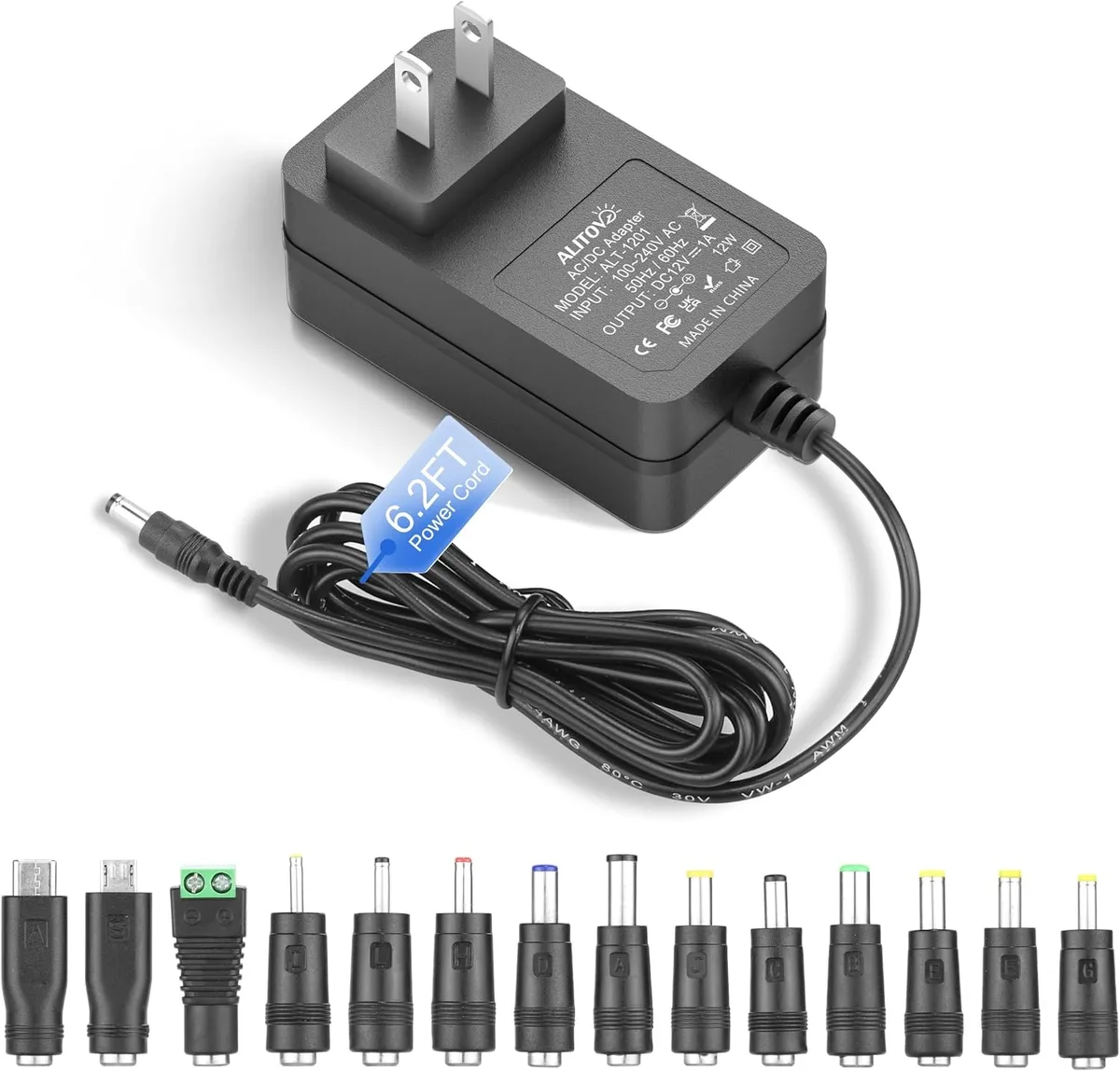 BASEUS BASEUS 12V 1A 12W AC Adapter 14 Tips 6.2ft Cord — product photo