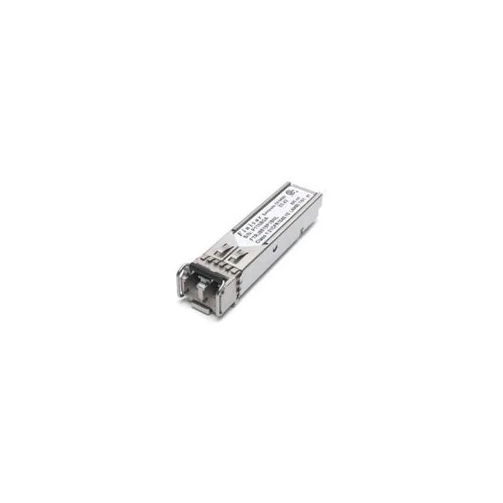 Small rectangular SFP transceiver module with metallic finish and single port opening