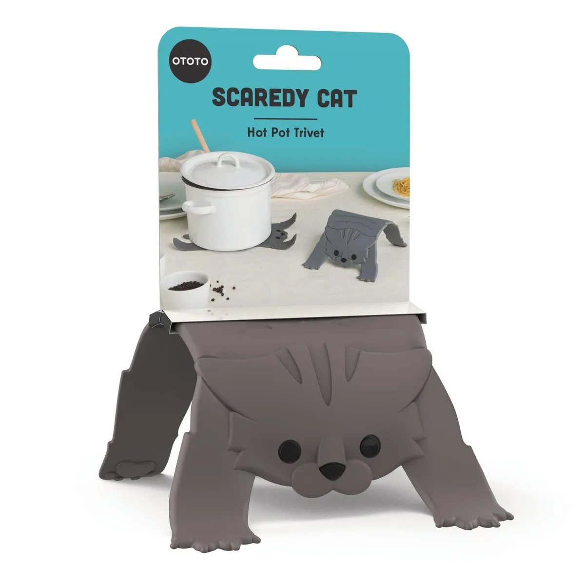  OTOTO Scaredy Cat Silicone Trivet Heat Resistant Gray — product photo