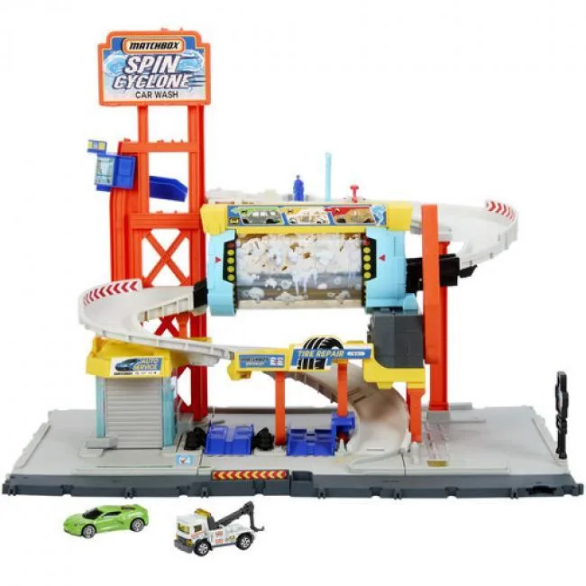 Matchbox Matchbox Spin Cyclone Car Wash playset with 1:64 Corvette and tow truck — product photo