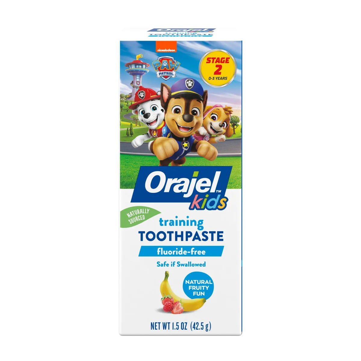 Small white rectangular tube with Paw Patrol graphics and flip-top cap