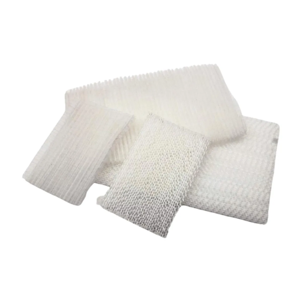 Rectangular air filter panel set in white mesh and black frame