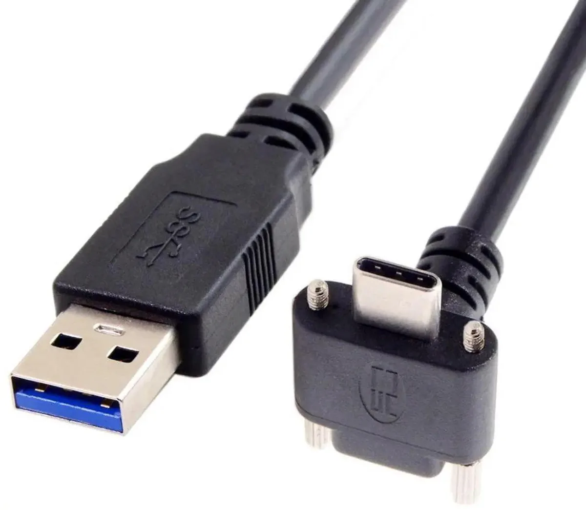 1.2 metre USB 3.0 to USB-C panel mount cable with 90 degree angled connector