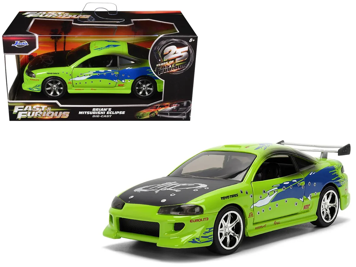 Jada Jada Brian's Mitsubishi Eclipse Green Damaged Version 25 Years Fast Furious 1/32 Diecast hobby collectible — product photo
