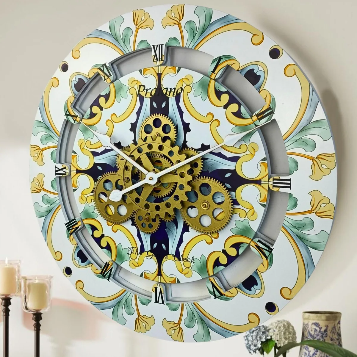 The Gears Clock The Gears Clock Italy Line 24 Inch Round Wall Clock Praiano — product photo