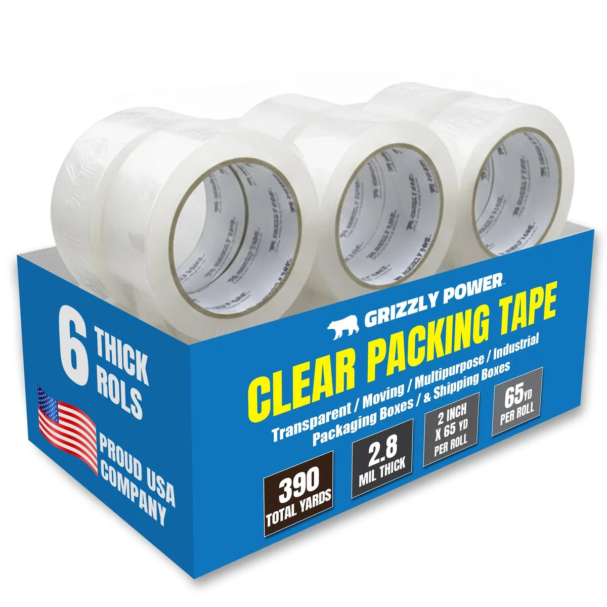  Grizzly Power GT-90210 Packing Tape 2 Inch x 65 Yards 2.8mil 6 Rolls — product photo