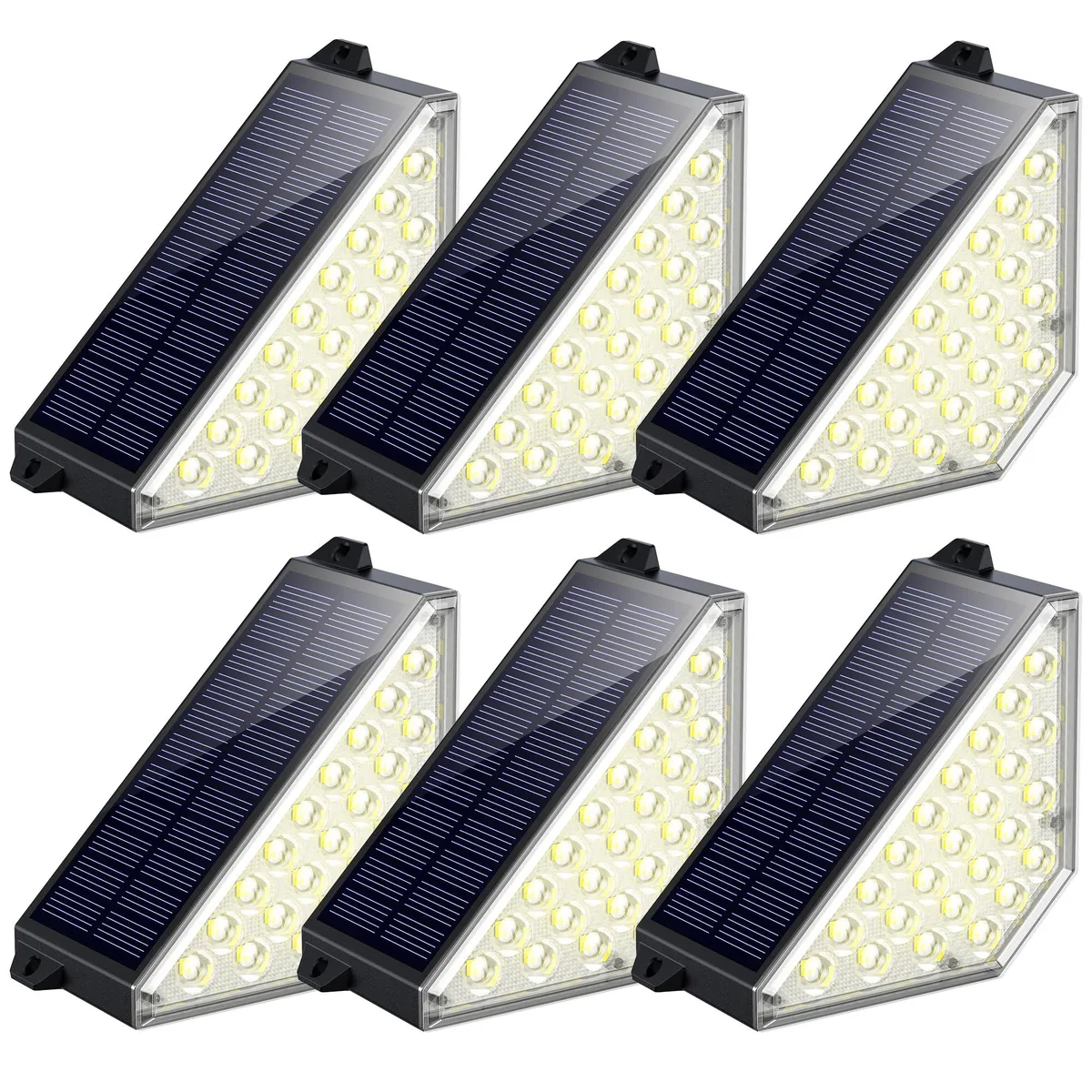 Two black rectangular solar step lights with 24 LEDs each, modern finish