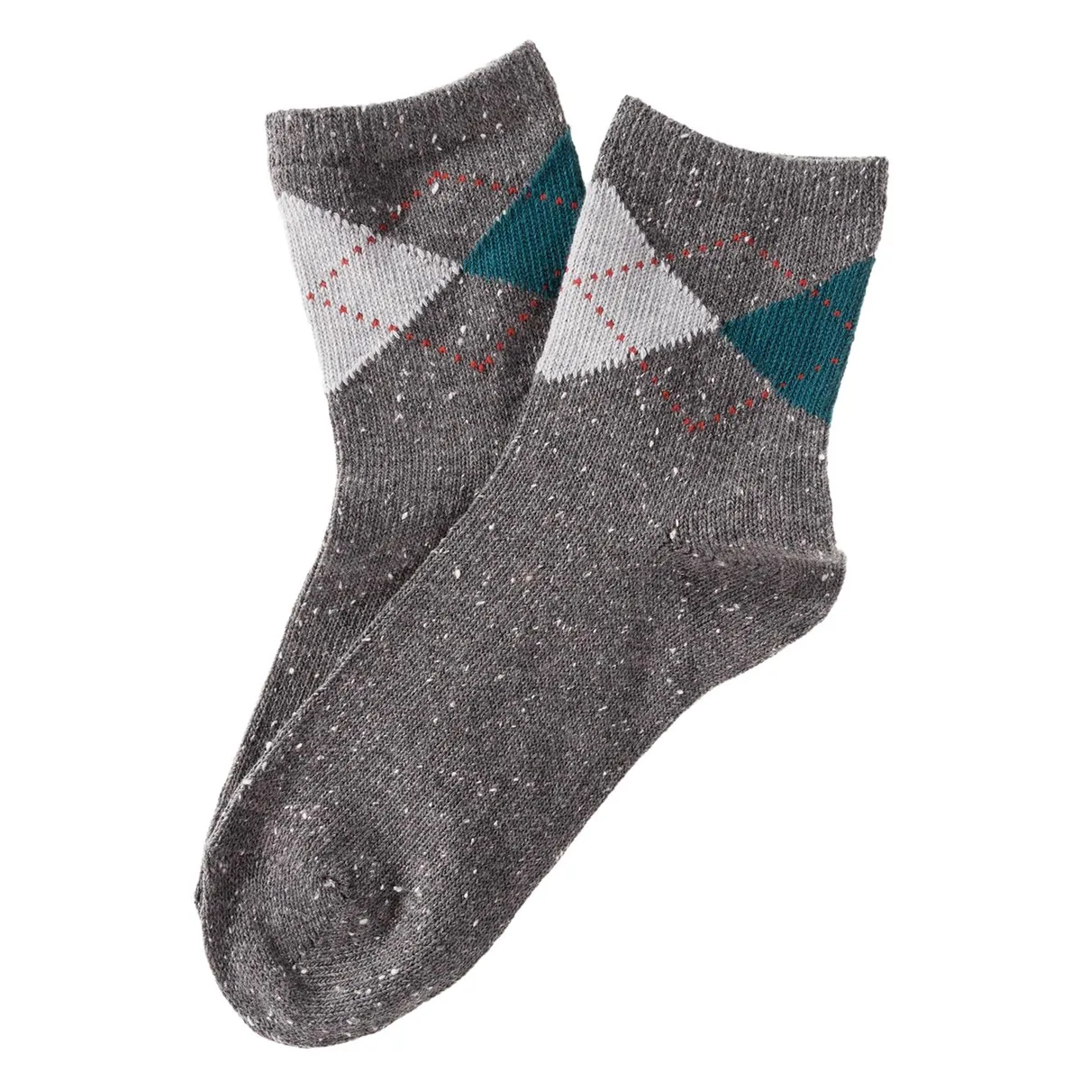 Five pairs of mid-calf cotton crew socks in assorted colours, folded flat