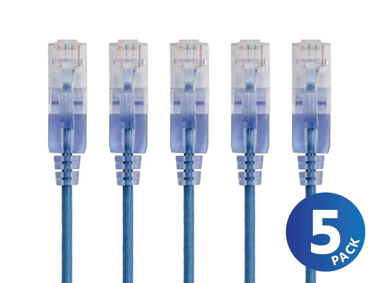 Monoprice Inc. Monoprice 133215 Cat6A SlimRun 10G Ethernet Cable 30 ft Blue 5-Pack — product photo