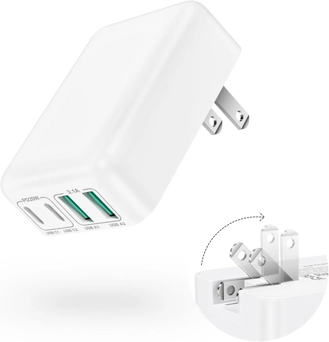 ONITOON ONITOON 40W Flat USB-C Wall Charger 4 Ports Foldable (White) — product photo