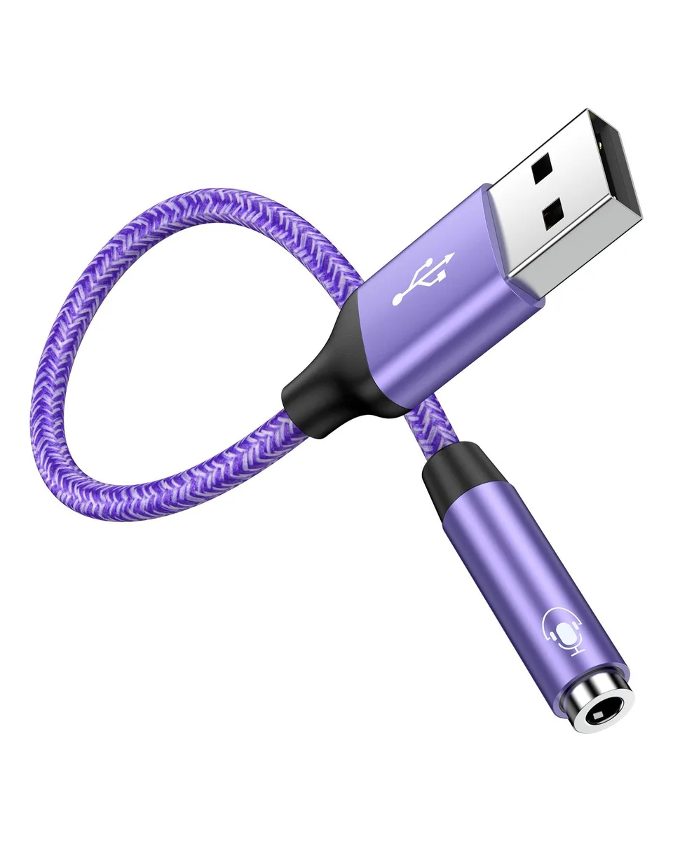  RCA USB to 3.5 mm Audio Adapter Braided 0.6 ft White — product photo