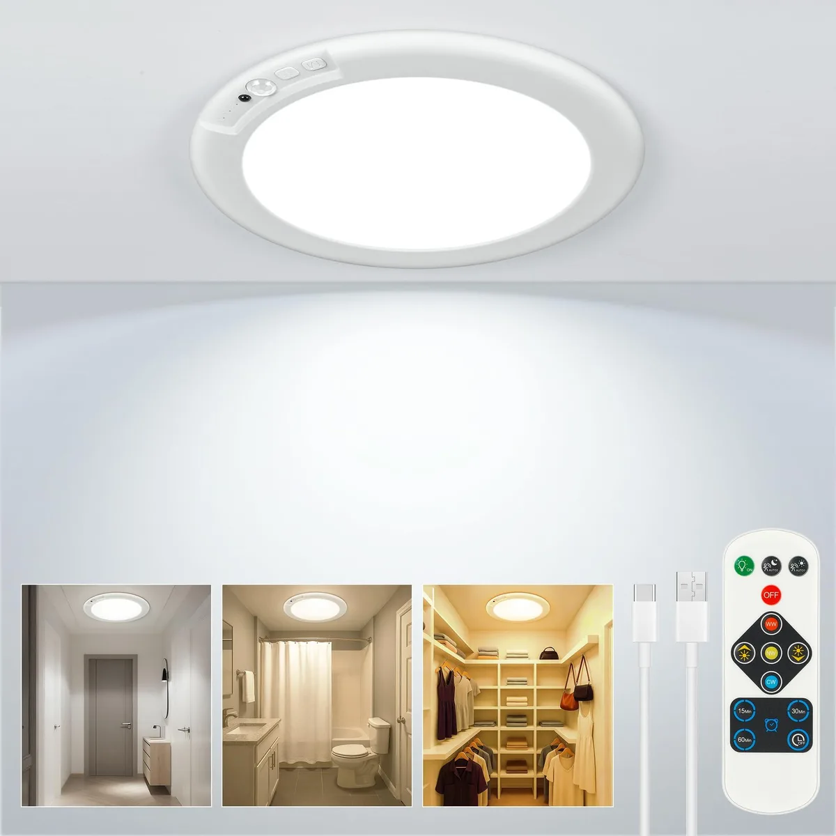 White square acrylic ceiling light with clear prismatic diffuser, magnetic mount and remote control