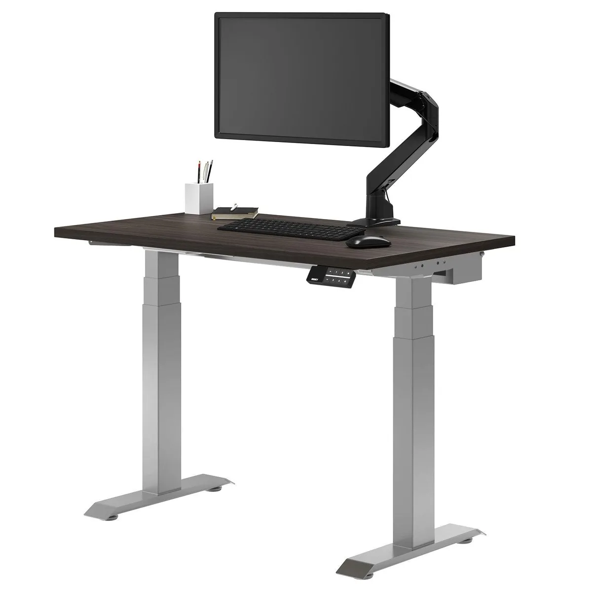 Desky Desky Dual Mini Sit Stand Desk 40 x 24 in Burnished Wood Grey — product photo