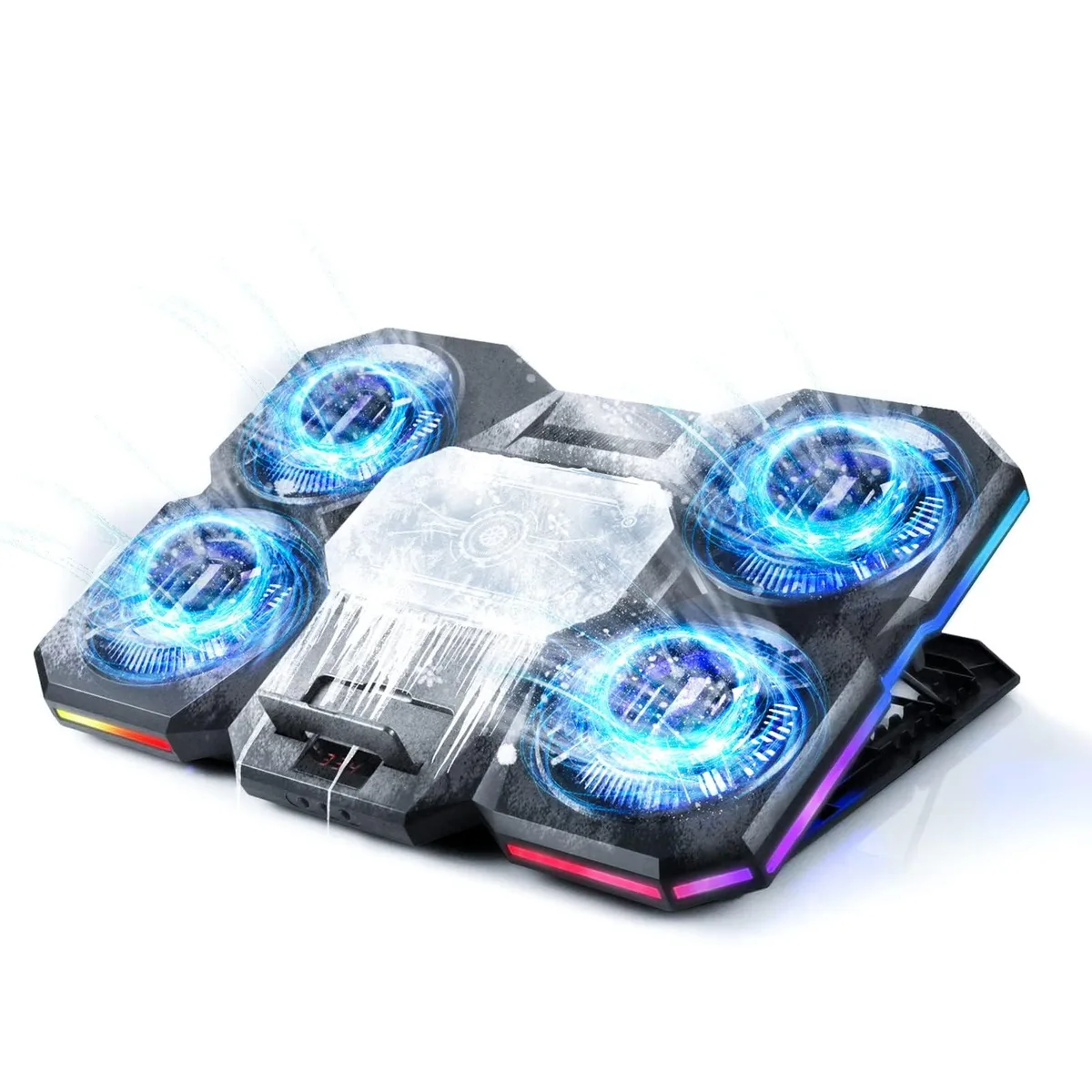 2-Power Laptop Cooling Pad with Thermoelectric Cooler and 4 Fans, RGB, 14-21 Inch, Blue — product photo