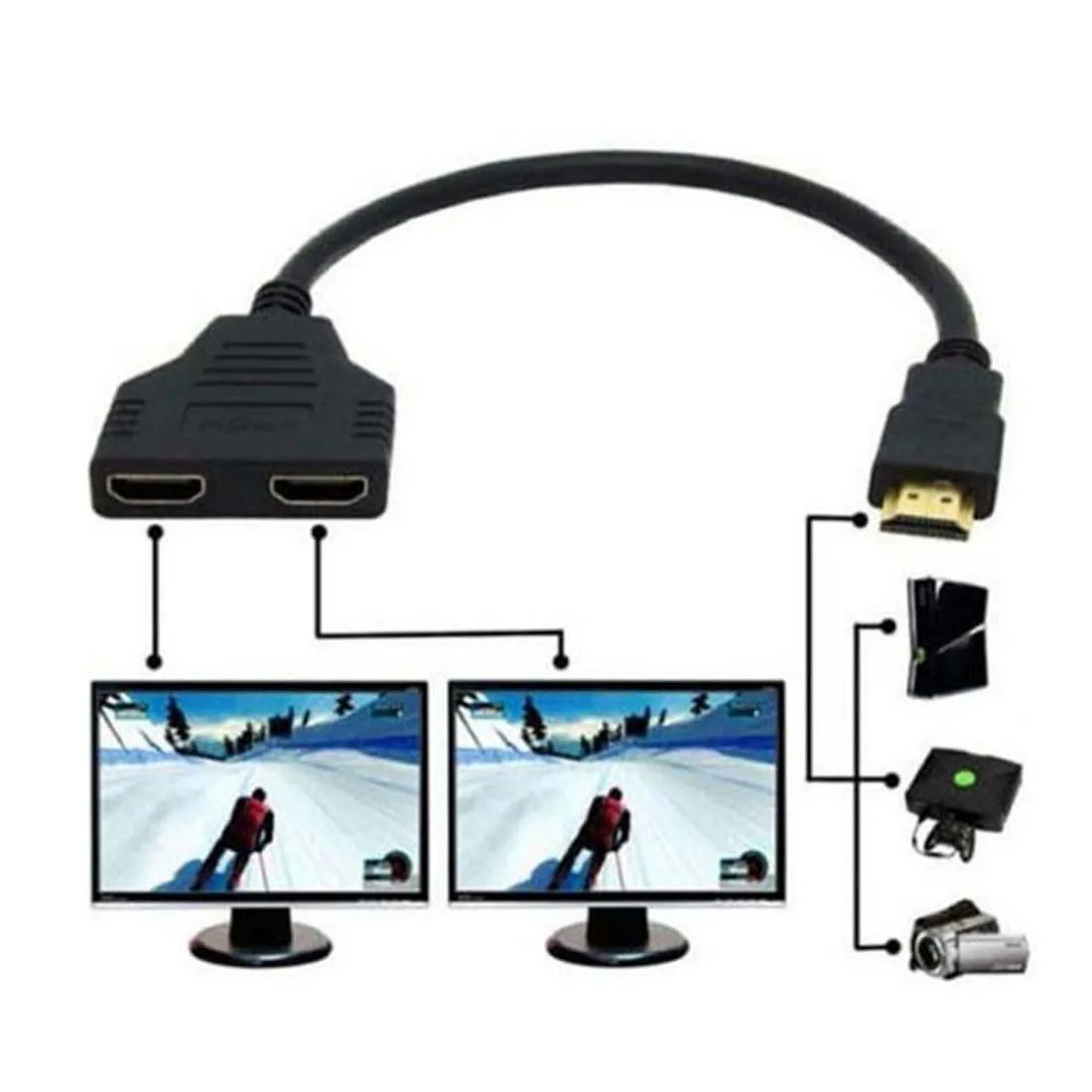 LORDWORLD LORDWORLD HDMI 1 Male to 2 Female Y Splitter 1080P — product photo