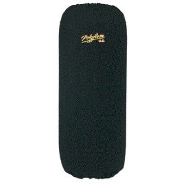 Black cylindrical fender cover with drawstring closure, seamless knit polyester fabric