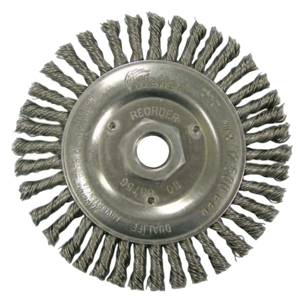 Weiler Weiler 13135 Stringer Bead Knot Wire Wheel 4in 0.020 Stainless 3/8-24 UNF hardware — product photo