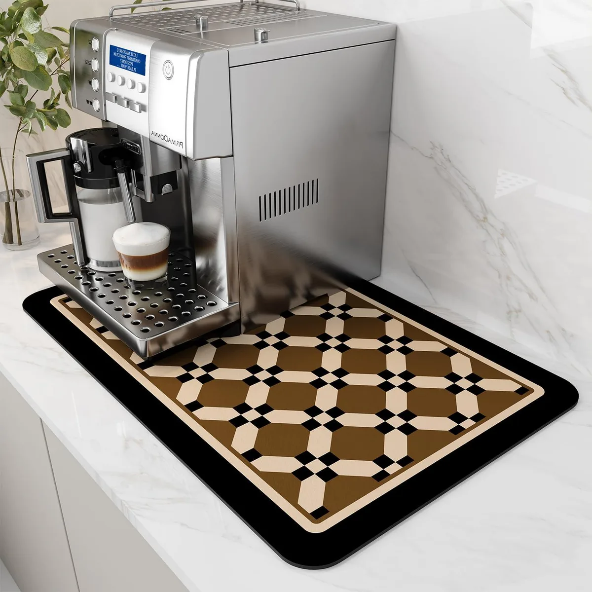 Rectangular peanut-coloured drying mat with rubber backing, 12 by 19 inches
